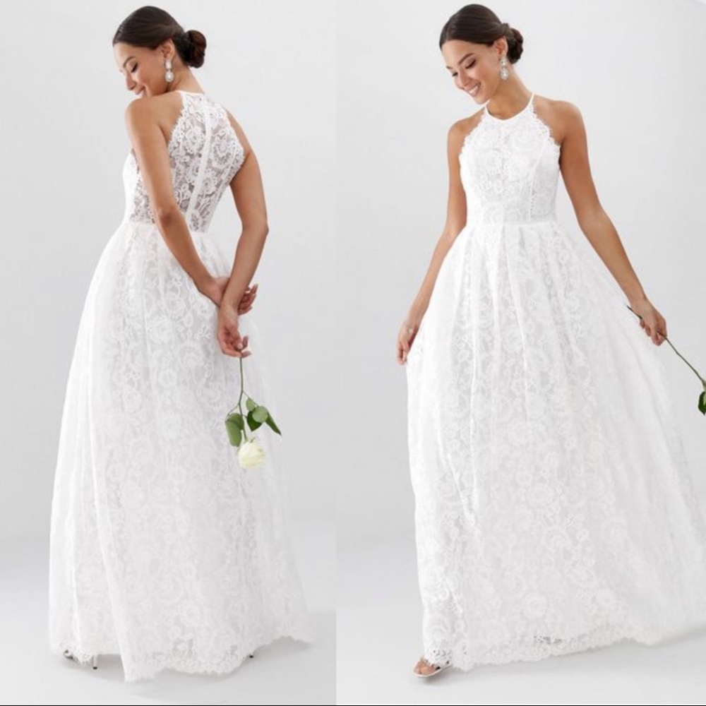 ASOS BRIDAL NWT White Lace High Neck Halter Wedding Gown Dress